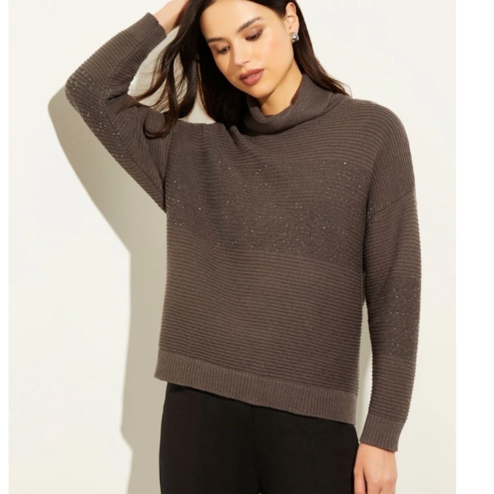Misook Sparkle Stripe Texured Knit Turtleneck Sweater